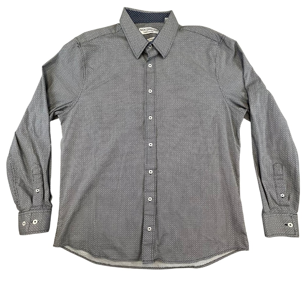 Nick Graham Everywhere Button Down Shirt Men's XL Stretch Modern Fit Navy White